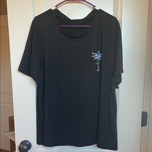 SHEIN Black Short Sleeve Tee with Palm Tree Design